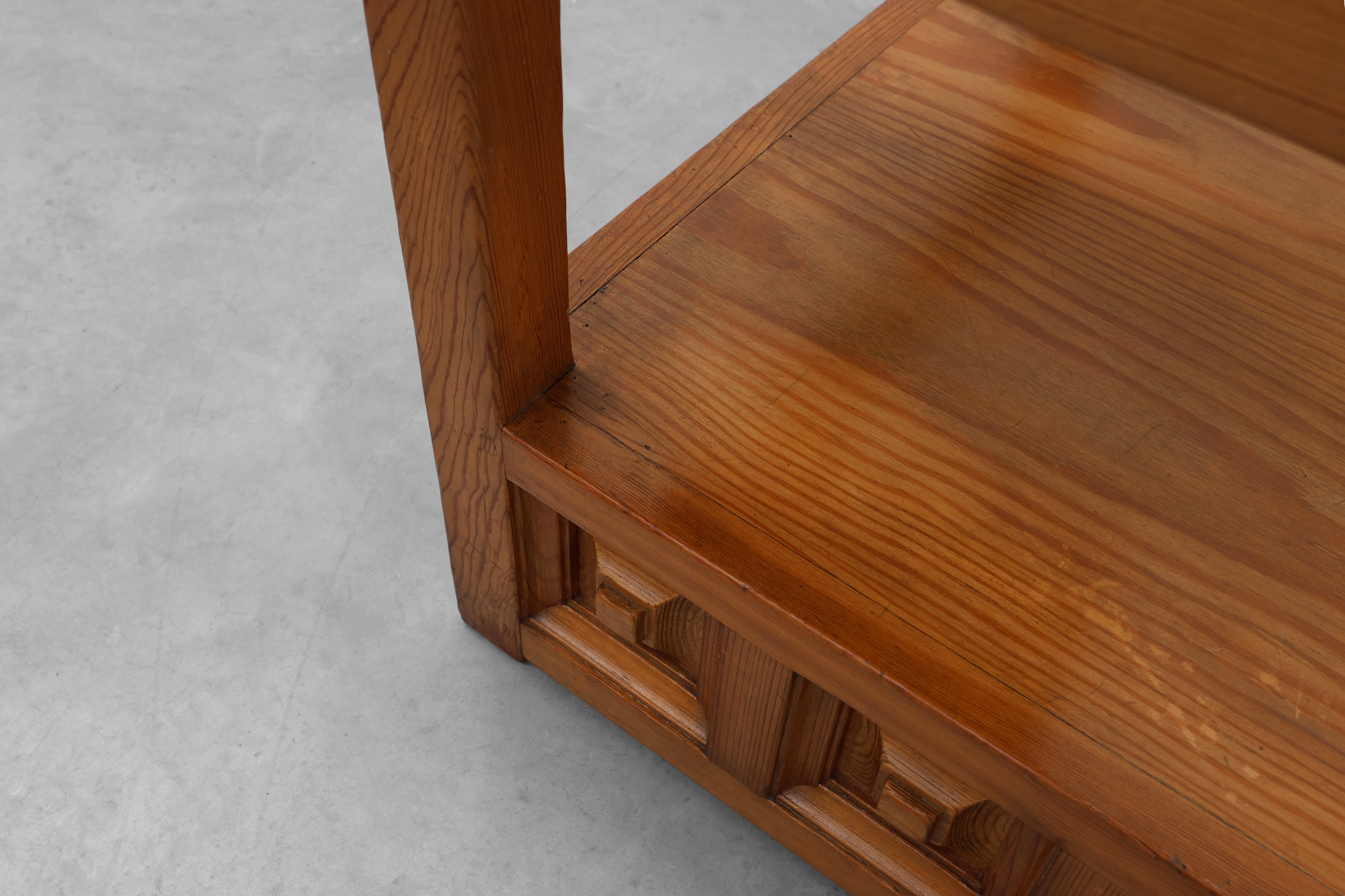 Pair geographical designed square Biosca coffee tables in pine wood, Spain 1960sthumbnail